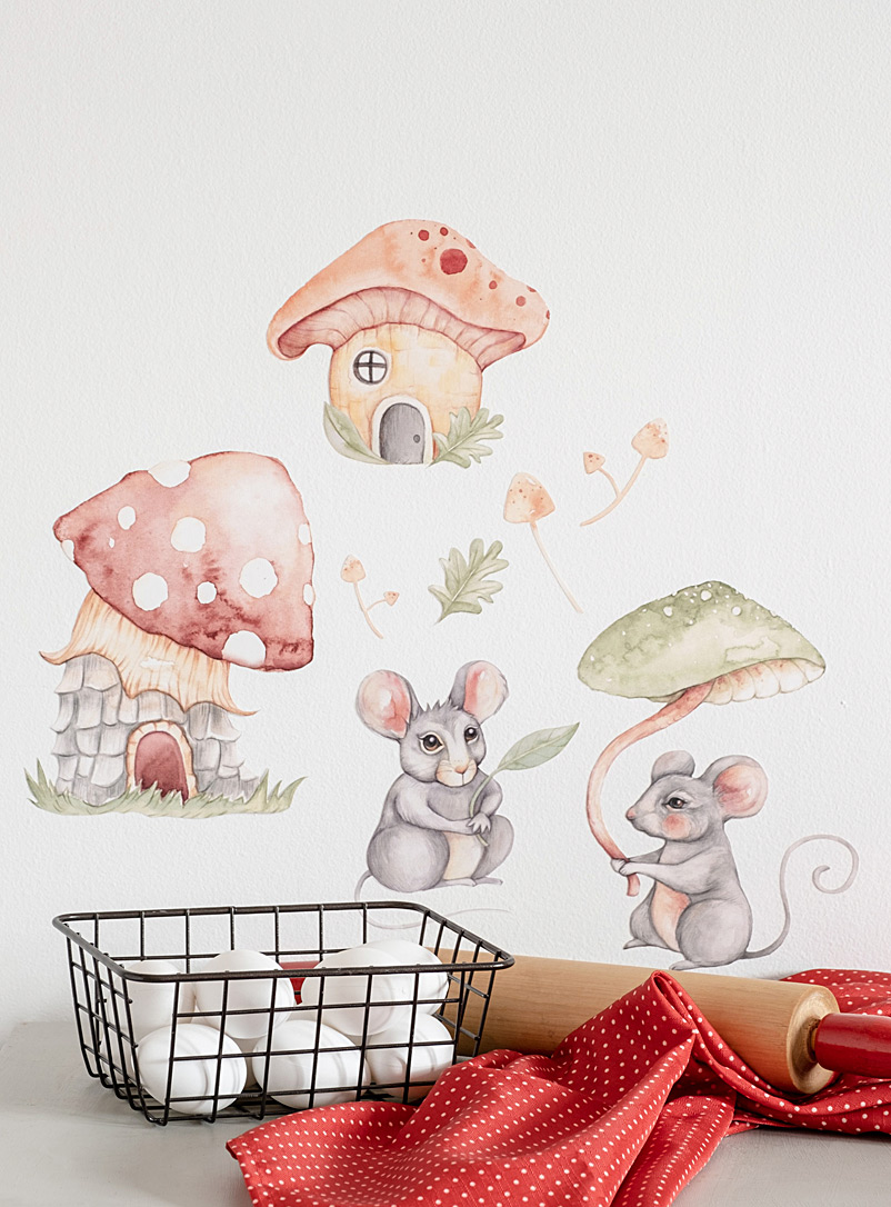Mélanie Foster Illustrations: L'autocollant mural Souris et maisons champignons Assorti