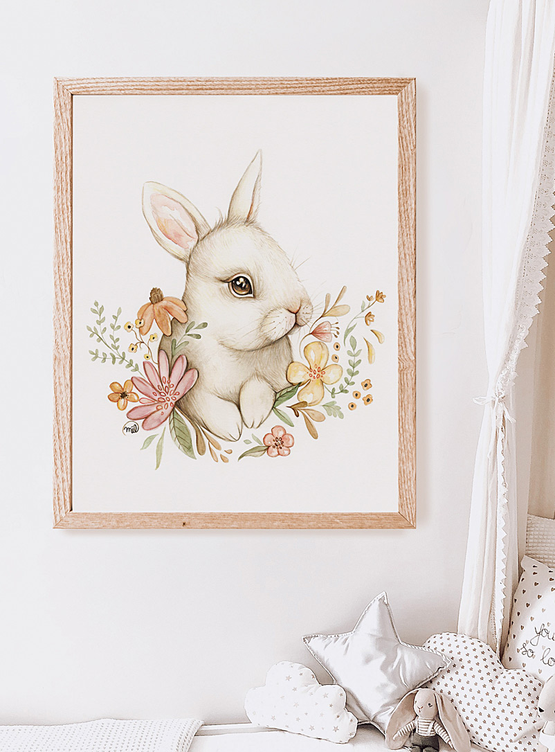 Mélanie Foster Illustrations: L'affiche Mignon lapin blanc 2 formats offerts Blanc assorti