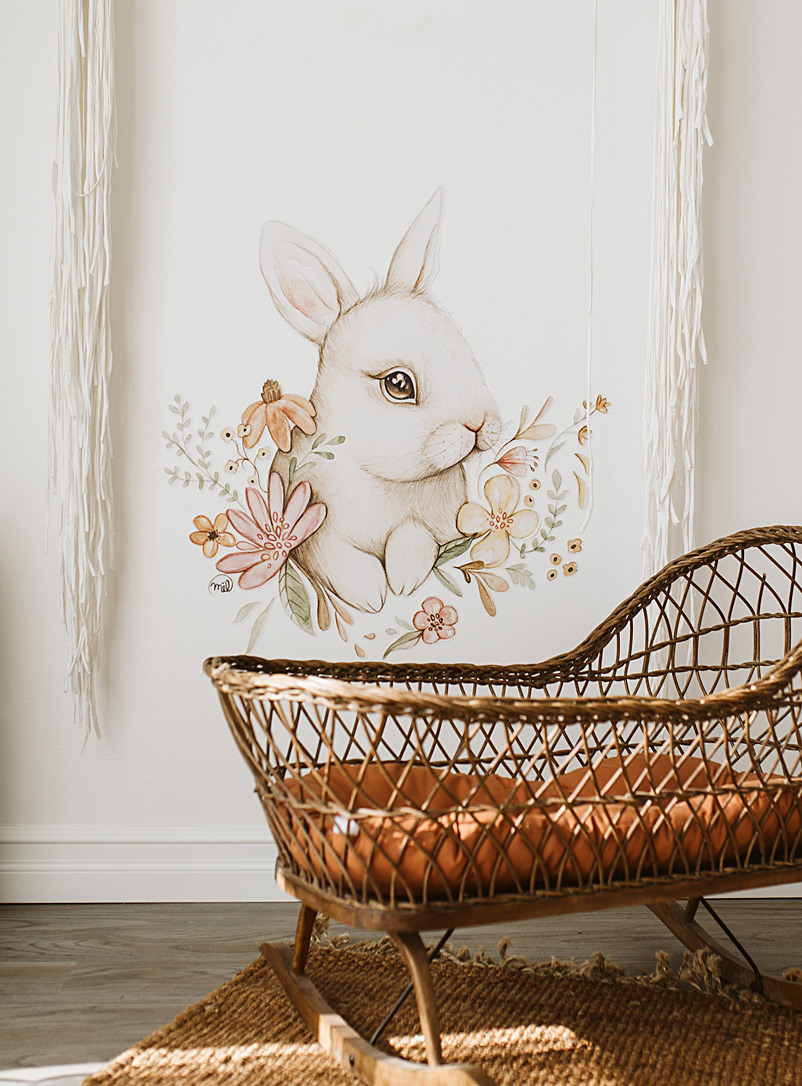Mélanie Foster Illustrations: L'autocollant mural Mignon lapin blanc Blanc assorti
