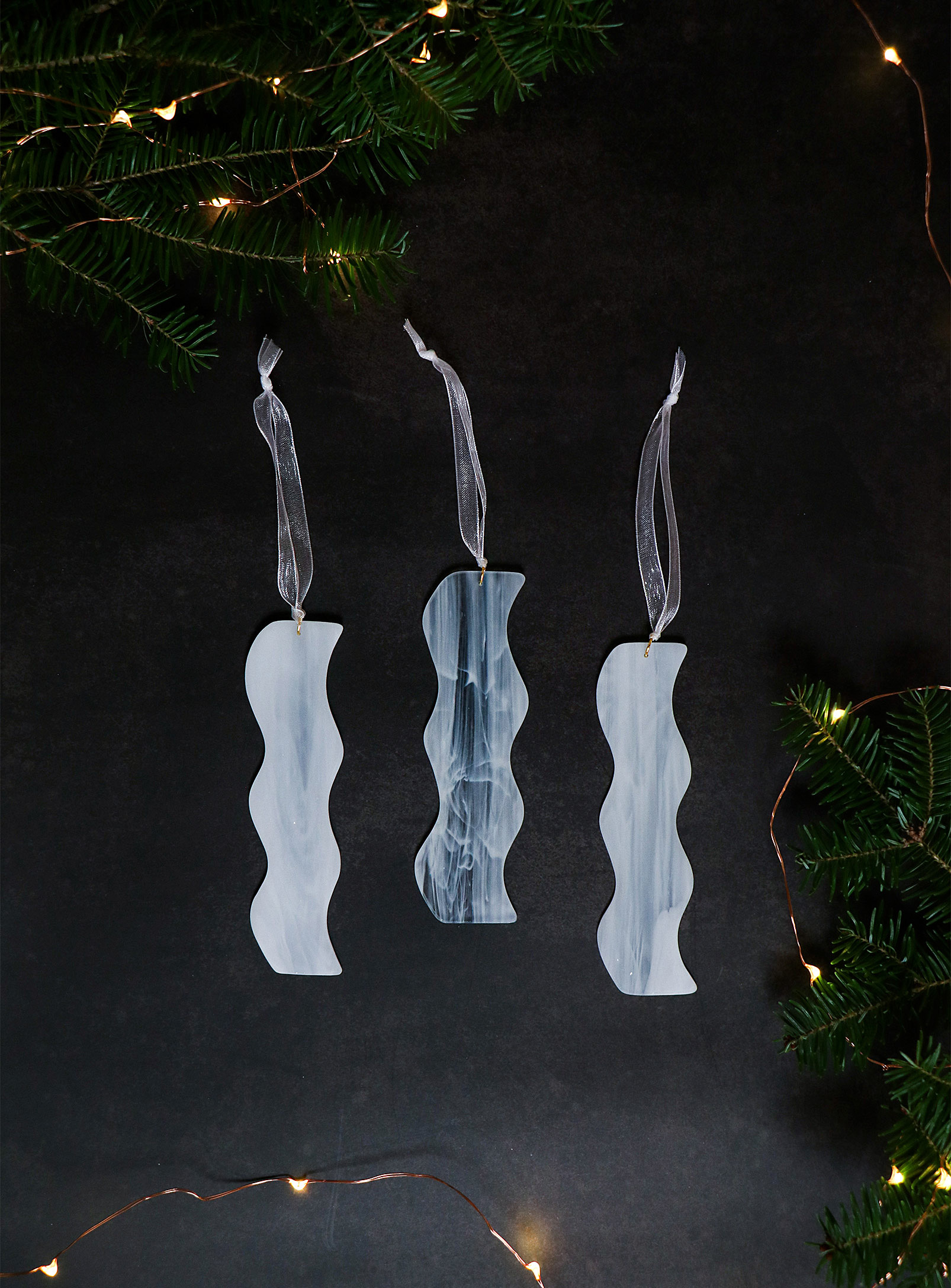 La Vie en Verre - Ice squiggle glass ornaments Set of 3