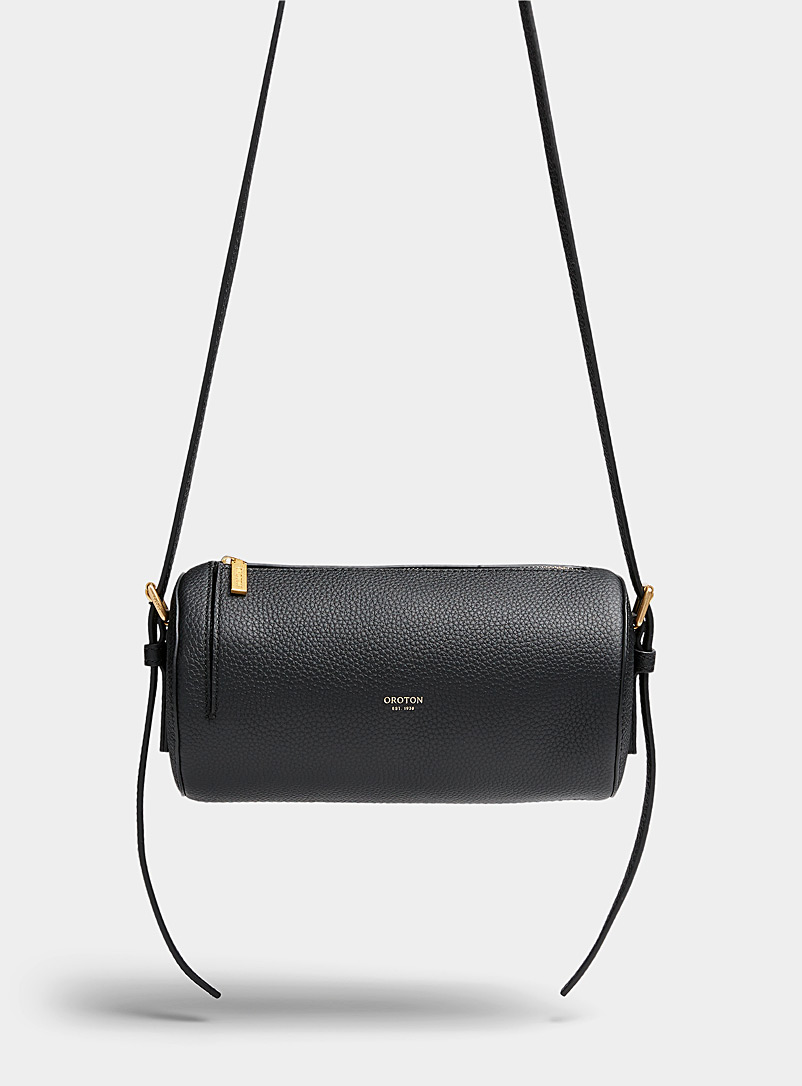 Oroton Black Margot leather cylinder bag for women