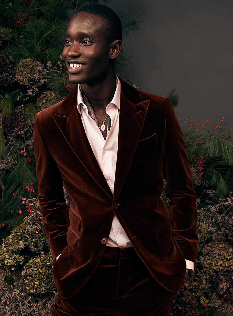 Le 31 Dark Brown Chestnut-brown velvet jacket London fit - Semi-slim for men