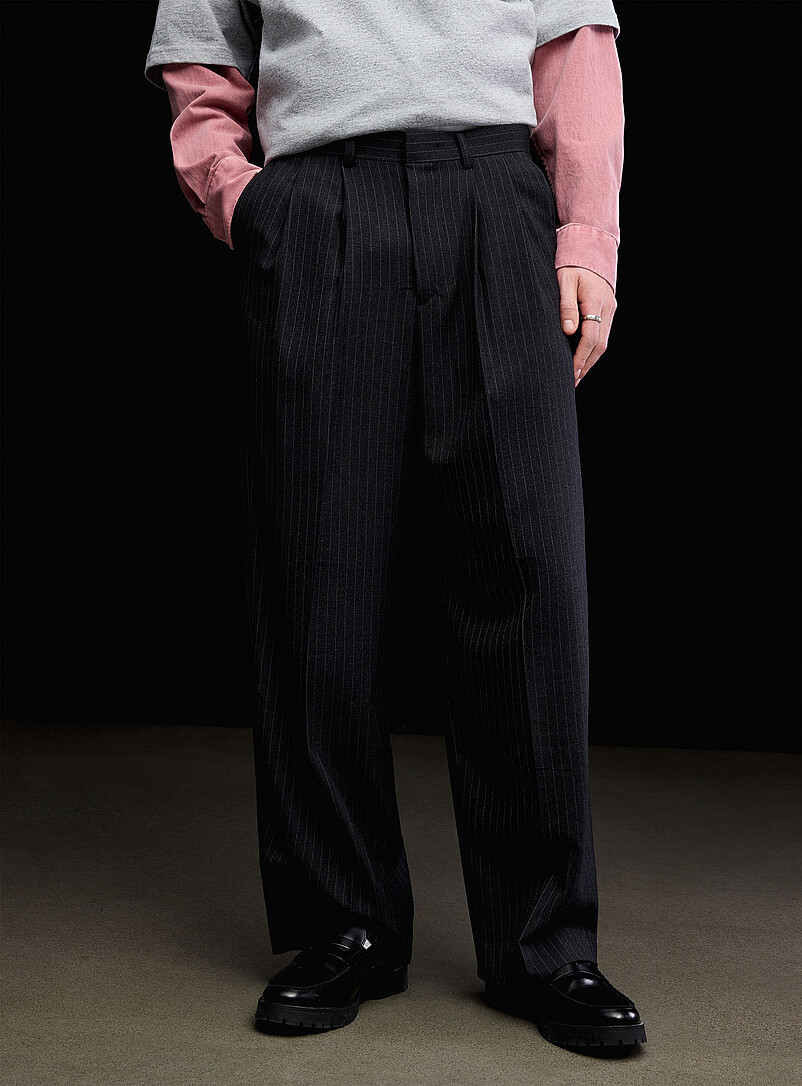 Djab Navy/Midnight Blue Pinstripe pleated pant Loose fit <b>Imported from Seoul</b> for men