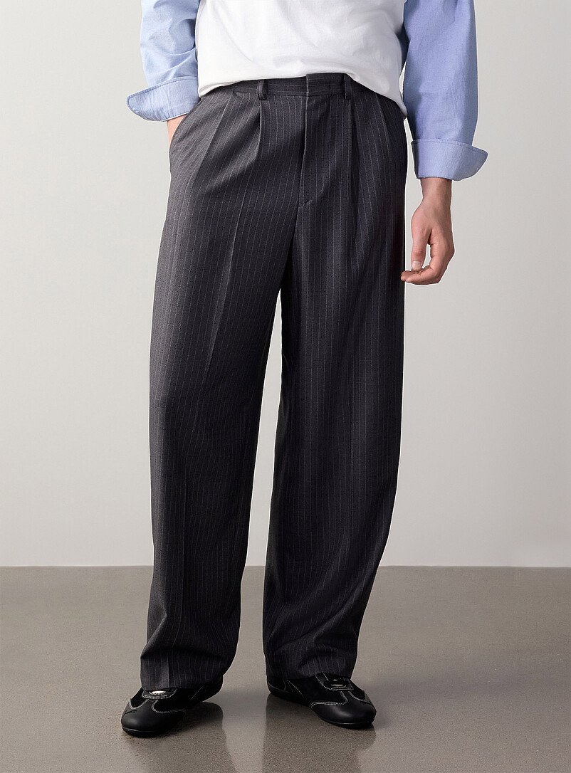 Djab Navy/Midnight Blue Pinstripe pleated pant Loose fit <b>Imported from Seoul</b> for men