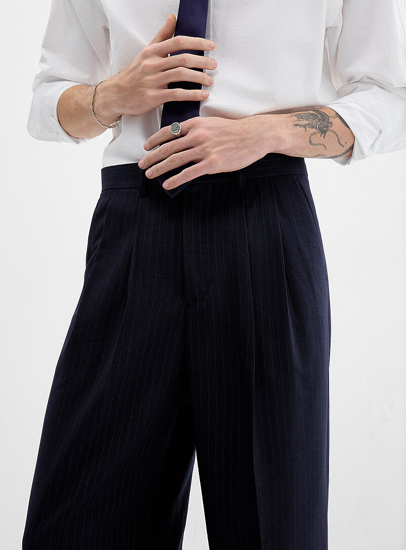 Djab Navy/Midnight Blue Pinstripe pleated pant Loose fit <b>Imported from Seoul</b> for men