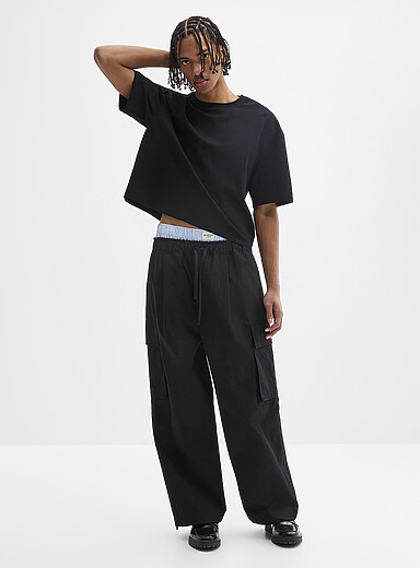 Djab: Le cargo en toile &agrave; taille cordon Coupe ample <b>Importation de S&eacute;oul</b> Noir pour homme