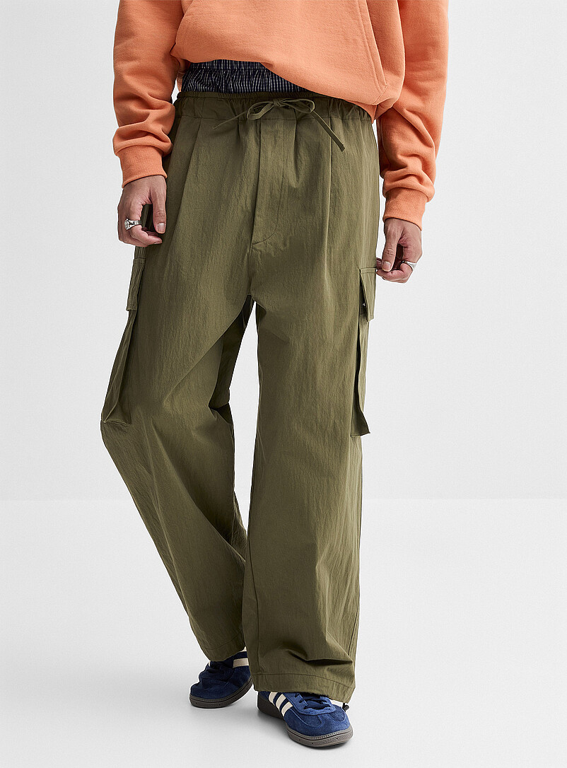 Djab Mossy Green Drawcord-waist canvas cargo pant Loose fit <b>Imported from Seoul</b> for men