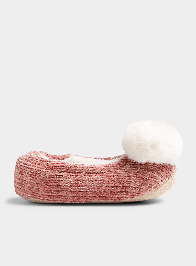 Miiyu Assorted Pompom chenille-knit slippers for women