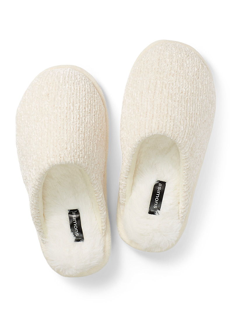 Miiyu Cream Beige Chenille knit mule slippers for women
