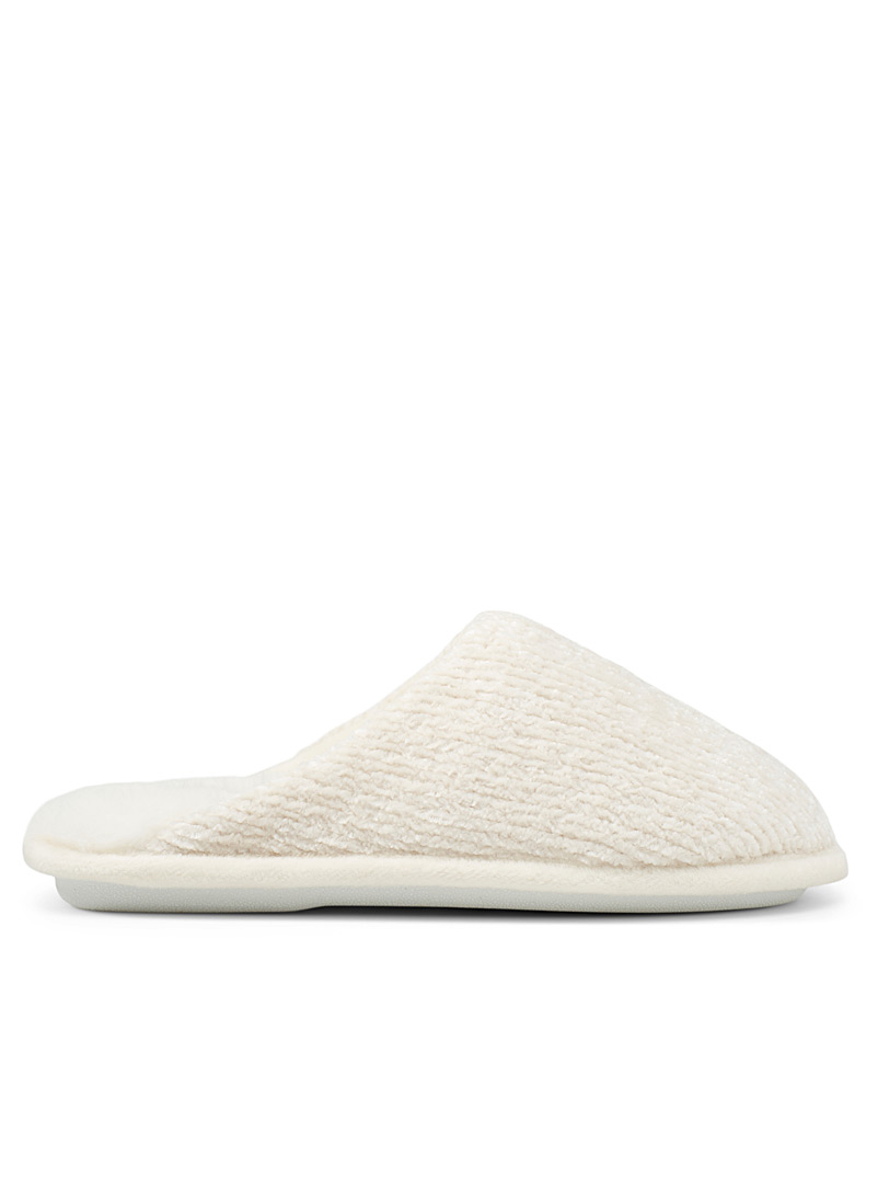 Miiyu Cream Beige Chenille knit mule slippers for women