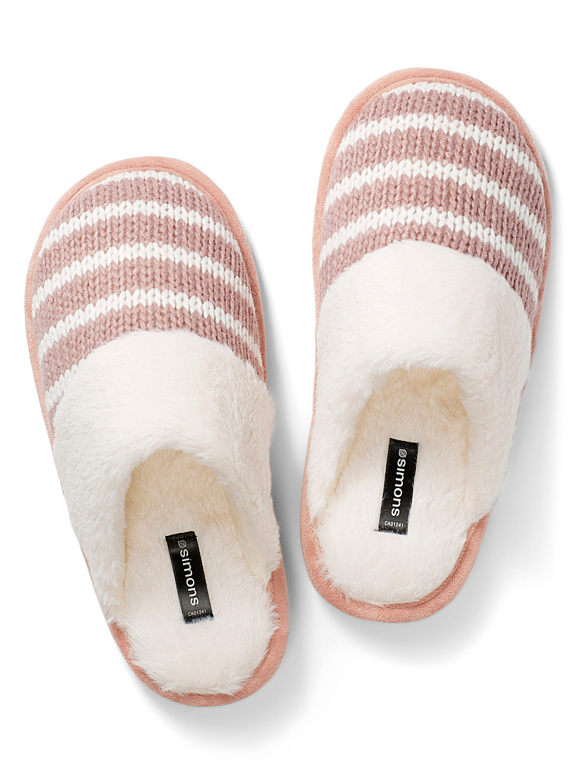 Miiyu Dusky Pink Striped knit mule slippers for women