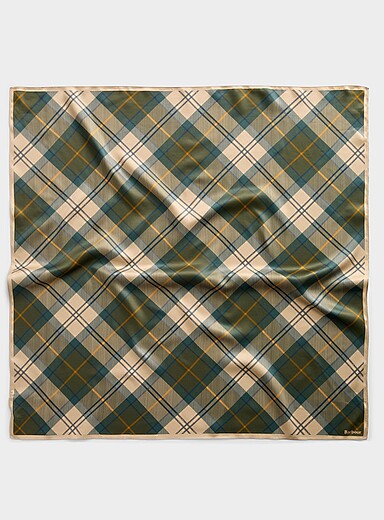 Green and beige tartan satiny scarf