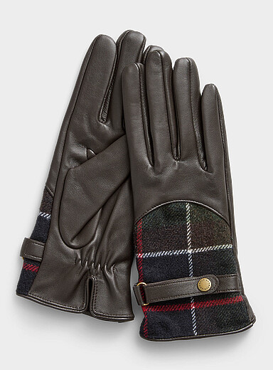 Tartan cuff leather gloves