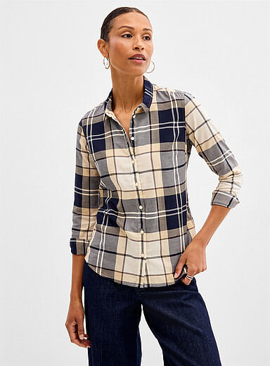 Barbour: La chemise l&eacute;g&egrave;re tartan marine Bredon Bleu &agrave; motifs pour femme