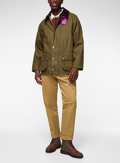 Paul Smith X Barbour: La veste Beaufort laine &agrave; carreaux Vert fonc&eacute; - Mousse pour homme