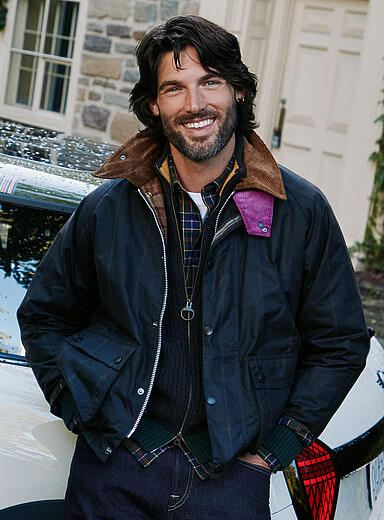 Paul Smith X Barbour: La veste cir&eacute;e Transport carreaux fen&ecirc;tre Unisexe Brun  pour homme