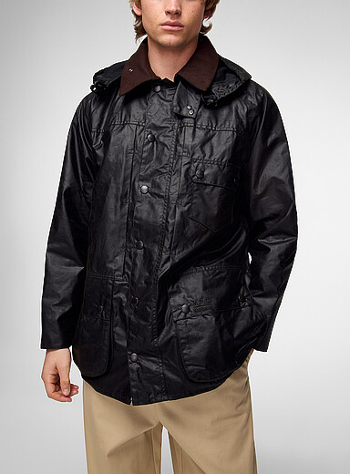 A.P.C. x Barbour Mossy Green Beaufort hooded waxed cotton jacket for men