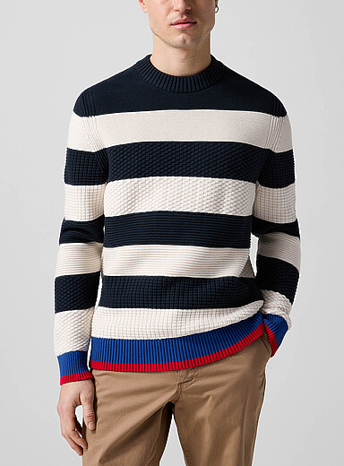 Paul Smith X Barbour Patterned Blue Southwold colourful trim striped knit sweater for men