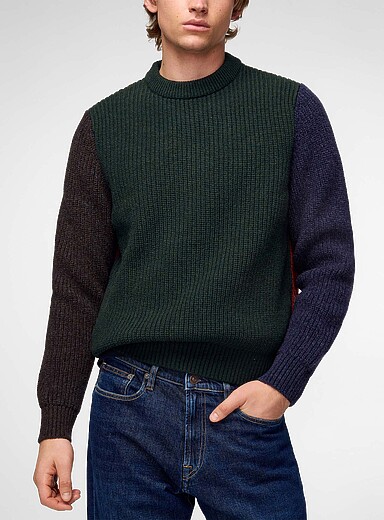 Paul Smith X Barbour Mossy Green Tyne cable-knit back coloured blocks sweater for men