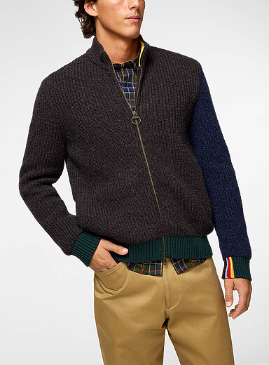 Paul Smith X Barbour: Le cardigan zipp&eacute; blocs de couleur Gamefair Brun pour homme