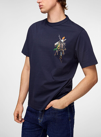 Paul Smith X Barbour Navy/Midnight Blue Key chain print T-shirt for men
