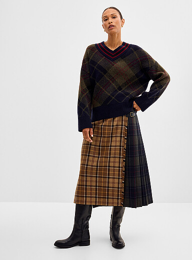 Barbour: La jupe kilt duo tartan Hazelwood  Chameau pour femme