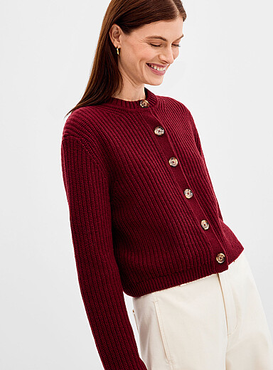 Barbour Burgundy Adalyn wool shaker-rib cardigan for women