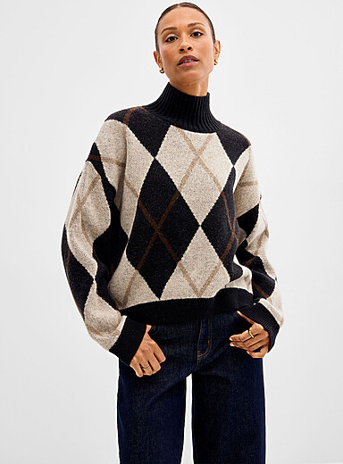 Barbour Patterned White Marlow argyle wool sweater for women