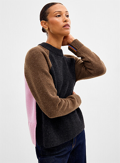 Barbour: Le chandail blocs couleurs en laine Paul Smith x Barbour Noir &agrave; motifs pour femme