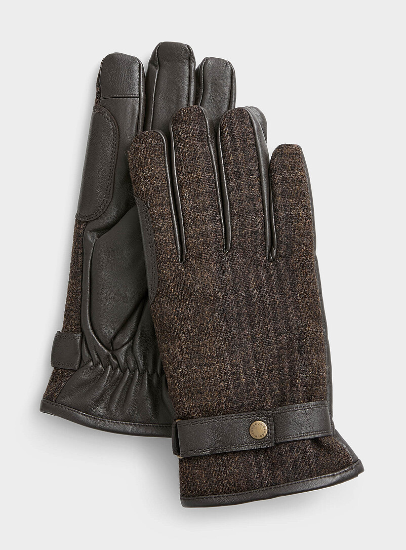 Gants D'Hiver Homme En Laine Doublée Cuir - Taille L (22.9-24.1 Cm) - Noir Cachemire - Marque ZLUXURQ - Neuf