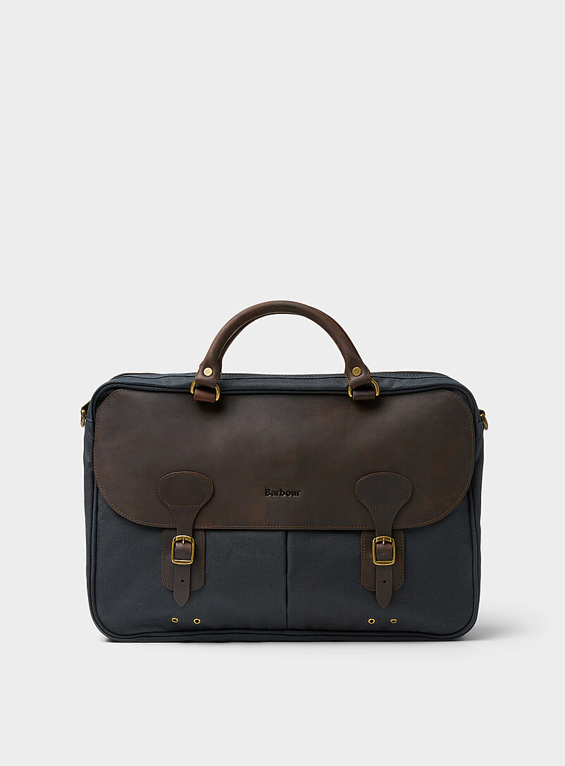Heritage leather and waxed-cotton briefcase | Barbour | Men's