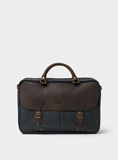 Heritage leather and waxed-cotton briefcase