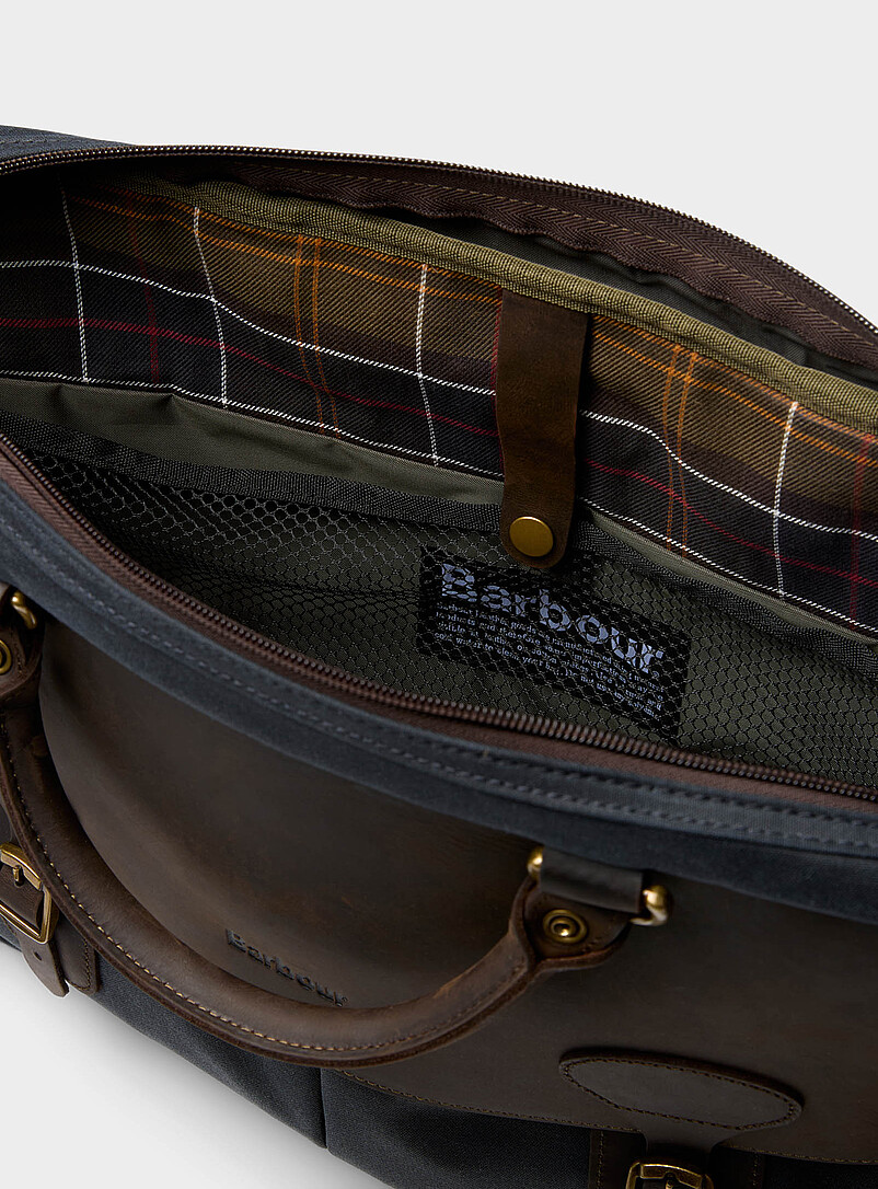 Heritage leather and waxed-cotton briefcase | Barbour | Men's