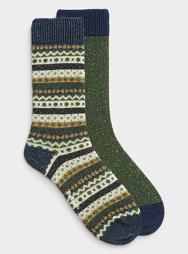 Fair Isle/flecked wool-blend socks 2-pack