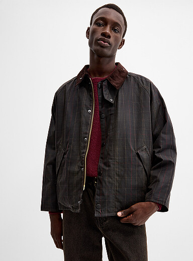 Barbour: La veste coton cir&eacute; tartan Transport Vert fonc&eacute; - Mousse pour homme
