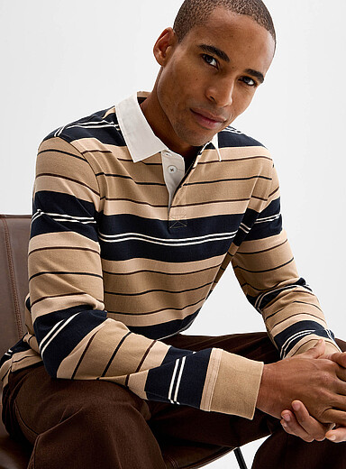 Barbour Patterned Beige Neutral stripe rugby polo for men