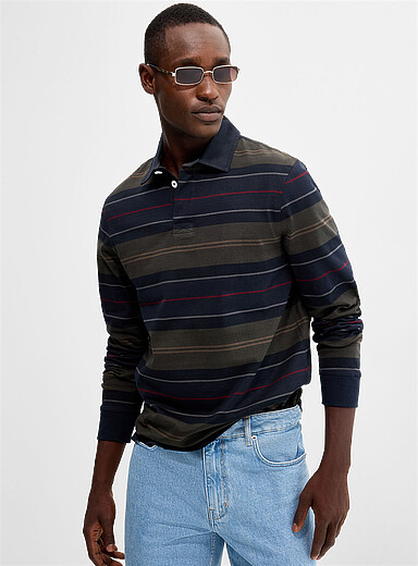 Barbour: Le polo rugby rayures neutres Bleu marine - Bleu nuit pour homme