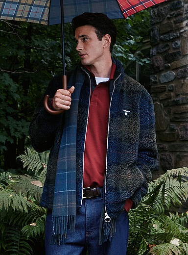 Barbour: La veste moutonn&eacute;e tartan Vert fonc&eacute; - Mousse pour homme
