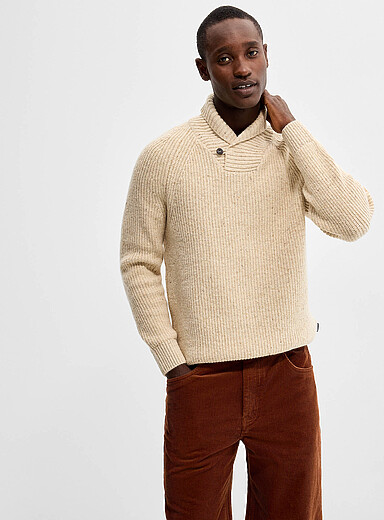 Barbour Sand Shawl-collar flecked knit sweater for men