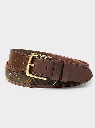 Barbour: La ceinture cuir et tartan Girvan Brun &agrave; motifs pour homme