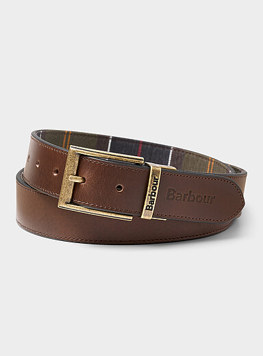 Barbour: La ceinture r&eacute;versible cuir tartan Brun pour homme