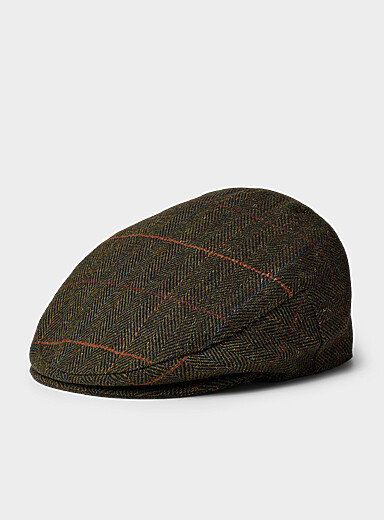Windowpane check tweed driver cap