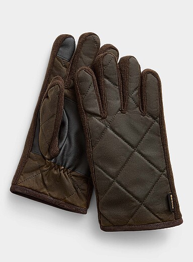 Barbour Mossy Green Waxed-cotton quilted gloves for men