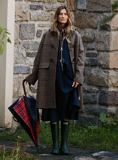 Barbour Patterned Brown Melody frog button hooded overcoat for women