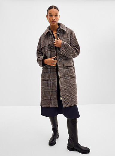 Barbour Patterned Brown Melody frog toggles hooded overcoat for women