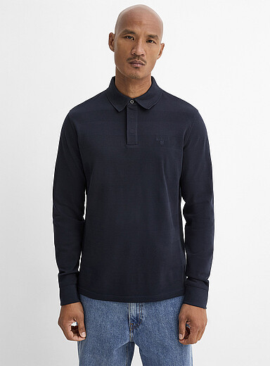 Barbour: Le polo rayures textur&eacute;es ton sur ton Bleu marine - Bleu nuit pour homme