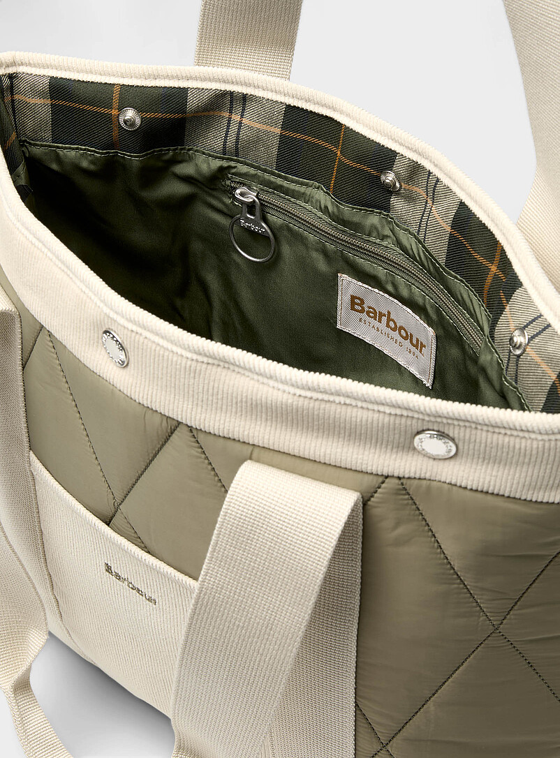 Barbour: Le fourre-tout matelass&eacute; carreaux et velours c&ocirc;tel&eacute; Healy Vert &agrave; motifs pour femme