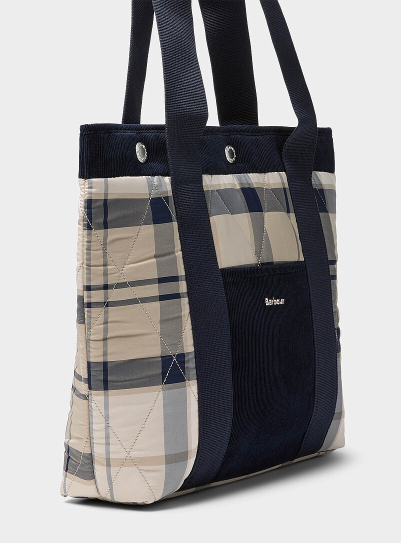 Barbour: Le fourre-tout matelass&eacute; carreaux et velours c&ocirc;tel&eacute; Healy Vert &agrave; motifs pour femme