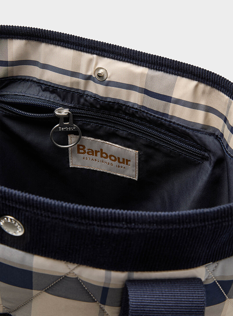 Barbour: Le fourre-tout matelass&eacute; carreaux et velours c&ocirc;tel&eacute; Healy Vert &agrave; motifs pour femme