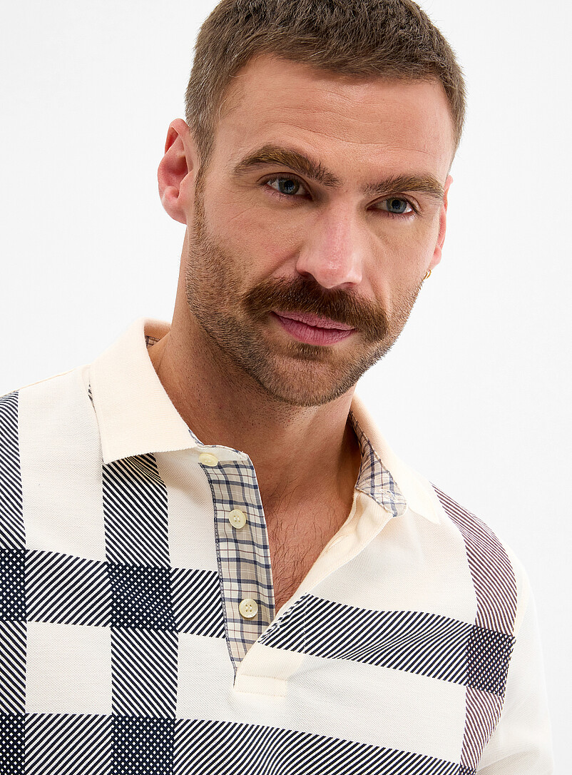 Barbour: Le polo piqu&eacute; tartan g&eacute;ant Blanc pour homme